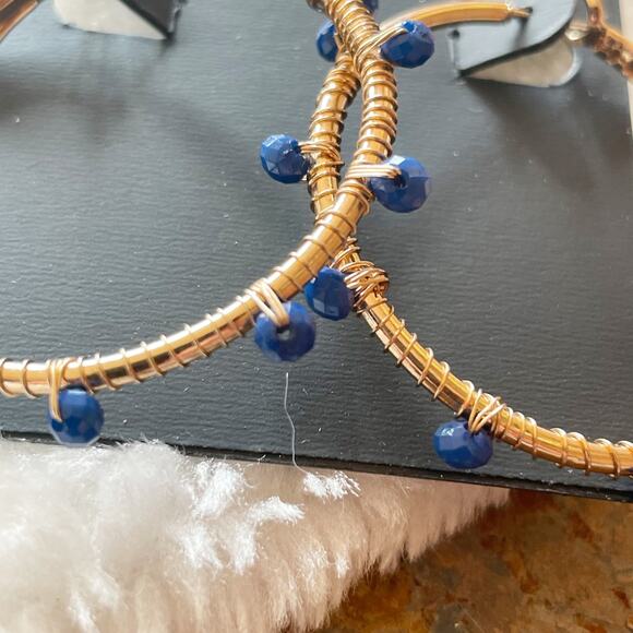 INC Beaded Hoop Earrings Gold Tone Bright Blue Beads New - Picture 3 of 6